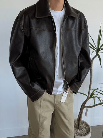 Motif Washed Cut Leather Jacket