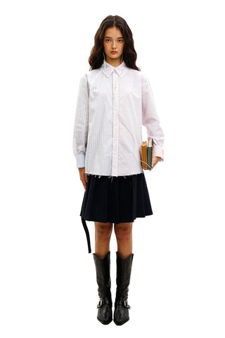 [Moromoro2] Fine Stripe Raw Edge Shell Button  Shirt