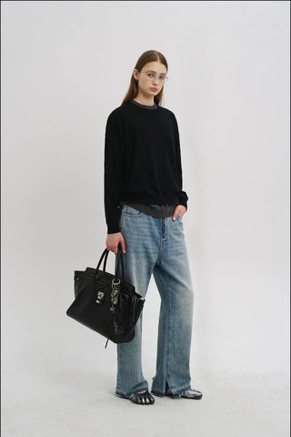 [MASONPRINCE] Distressed High-Waist Denim Jeans
