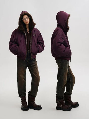 [MASONPRINCE] Hooded Plaid Puffer Jacket