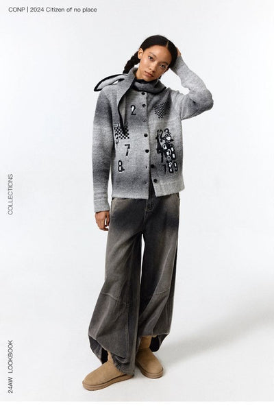 CONP Gradient Gray Number Cardigan