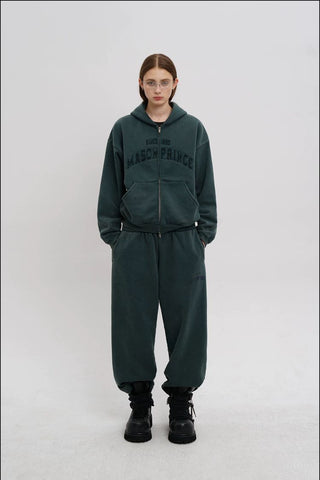 [MASONPRINCE] Washed Logo Applique Zip Hoodie Set