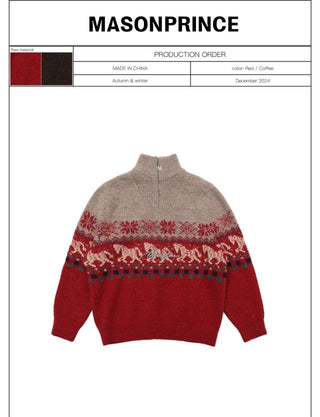MASONPRINCE Fair Isle High-Neck Half-Zip Sweater