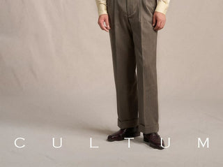 [CULTUM] Wool Blend Double Pleat Straight Trousers