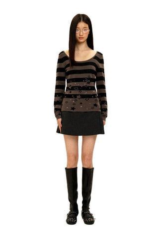 [Moromoro2] Star Striped Rhinestone Knit  Top