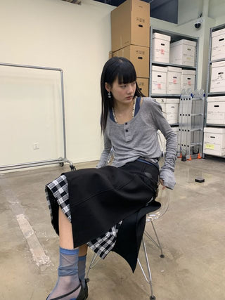 NEVERSEEZ Checkered Patchwork Skirt