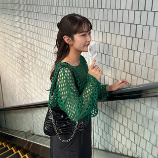 Net-knit cropped sweater
