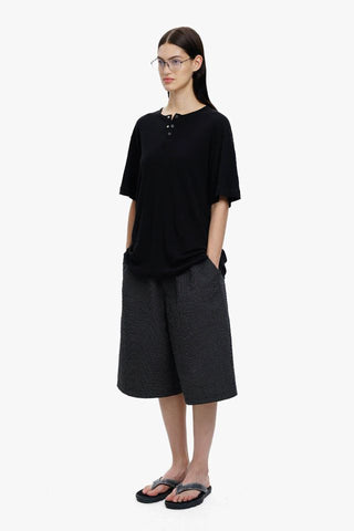 [MASONPRINCE] Henley Neck Short-Sleeve T-Shirt