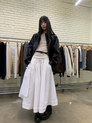 [NEVERSEEZ] Asymmetric Pocket A-Line Pleated Skirt