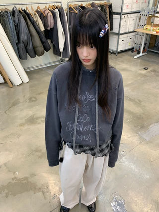 NEVERSEEZ Distressed Patch Embroidered Sweatshirt