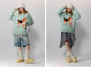 [Monterest] Relaxed Fit Dog Pattern Knit Sweater