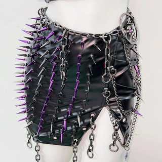 Metal chain o ring rivet applique slit v neck top