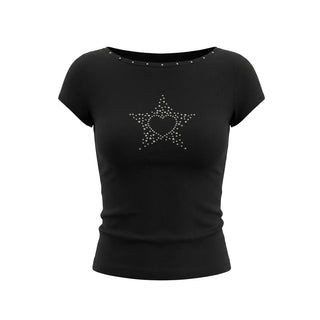 [NECY] Love Star Back Open Strap T