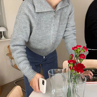 High-neck zip-up cardigan