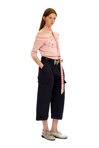[Moromoro2] Off-Shoulder Star Rhinestone Knit  Top