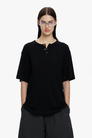 [MASONPRINCE] Henley Neck Short-Sleeve T-Shirt
