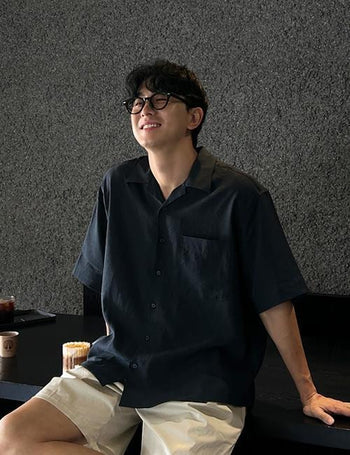 Marine Linen Open-Collar Short-Sleeve Shirt (Cool Fabric)