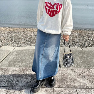 Long denim skirt