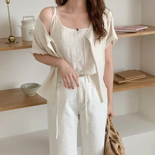 Linen sleeveless cardigan set