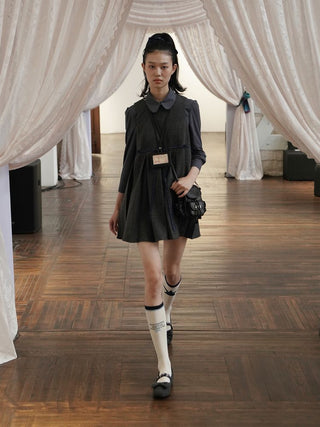 [Moromoro2] Layered Collegiate Pleated Vest  Dress
