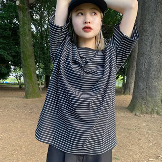 Striped round short-sleeved T-shirt