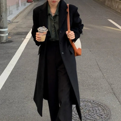 Dublin Wool Single Long Coat (Black)