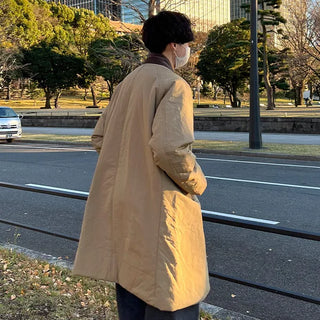 Corduroy two-tone long down jacket