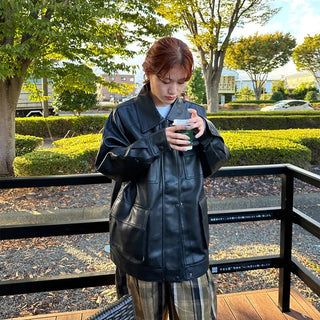 Oversized leather jacket