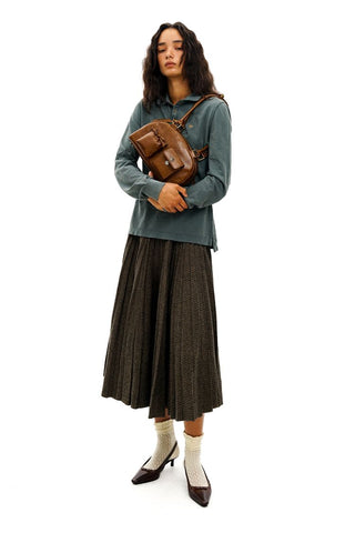[Moromoro2] Houndstooth Wool Blend Pleated  Skirt