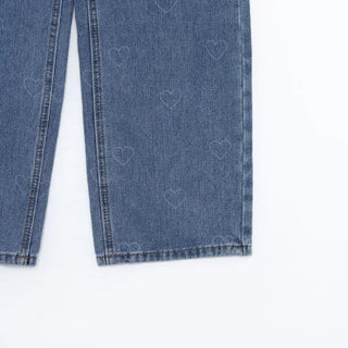 Heart-patterned denim pants