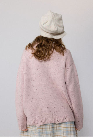 [Monterest] Distressed Crewneck Embroidered Sweater