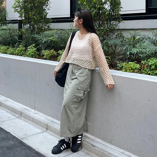 Net-knit cropped sweater