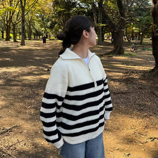 Half-zip striped knit