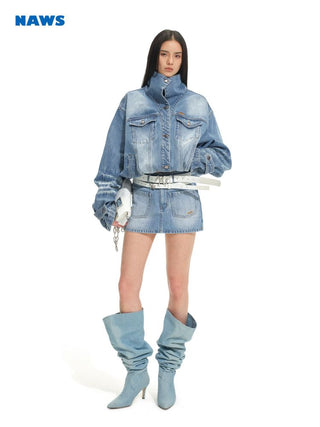 [NOTAWEAR] Washed Denim Cropped Jacket