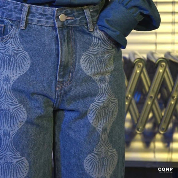 CONP Devoré Graphic Denim Pants (Blue)