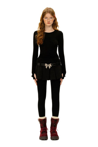 [Moromoro2] Lace Trim Slim Fit Long Sleeve Base  Tee