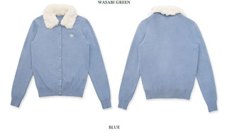 [Moromoro2] Faux Fur Collar Logo Knit  Cardigan