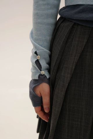 [Moromoro2] Asymmetric Collar Layered Knit  Sweater