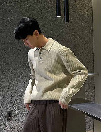 Good Fit Button Collar Heavy Hazzi Knit (soft fabric)