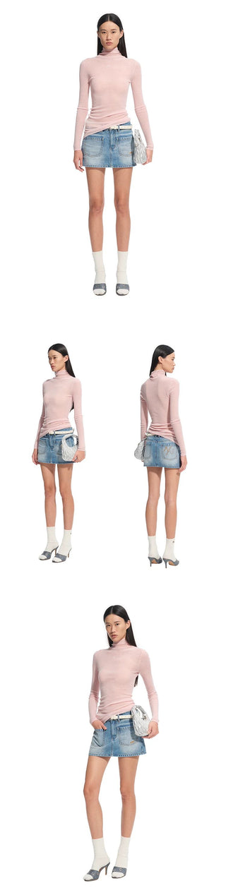 [NOTAWEAR] Wool Asymmetric Hem Slim Fit Knit  Top