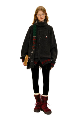 [Moromoro2] Rabbit Embroidered Contrast  Knit