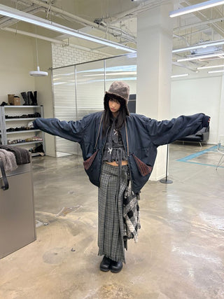 [NeverSeez] Pleated Plaid Skirt with Removable Waist Detail