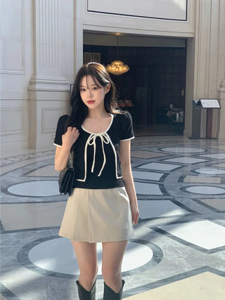 [2pcs] Tweed Ribbon Sleeveless Cardigan Set