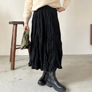 Crinkle pleated long skirt