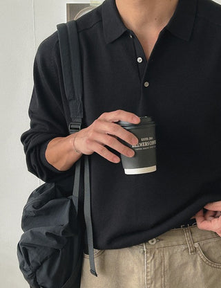 Essay Cut Button Collar Knit (7 colors, M~XL)