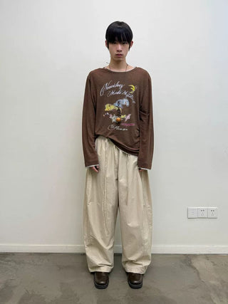 [NEVERSEEZ] Linen Blend Layered Neckline Long Sleeve Tee