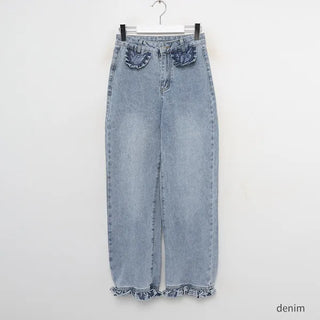 Frill detail denim pants