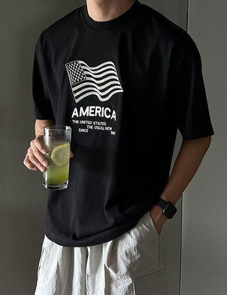 AMERICA embroidered short-sleeve t-shirt (high Q)