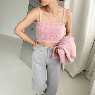 Fur Camisole Cardigan Set