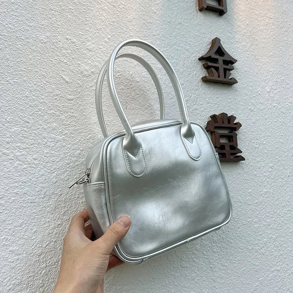 Tammy Square Glossy Silver Mini Tote Bag